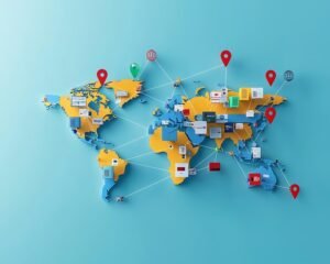 carte avec icones de bureaux postaux colores