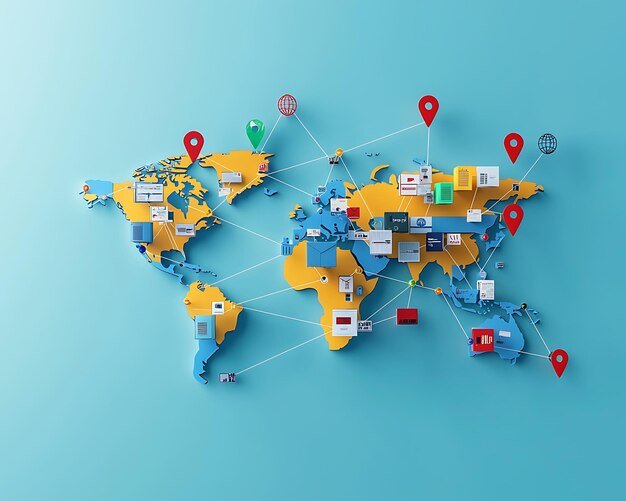 carte avec icones de bureaux postaux colores