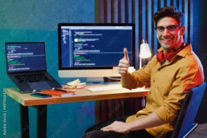 Comment Trouver Un Emploi De Développeur Front End Rapidement 7 personne travaillant sur ordinateur avec code front end